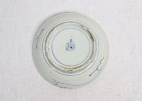 江戸中期染付扇面と巾着図くらわんかなます皿②濃いめ,フリモノ,窯傷