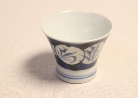 江戸後期染付草花図窓絵広東型小向付 5客組