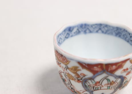 明治前期色絵梅に鶯と菖蒲図通り物小向付