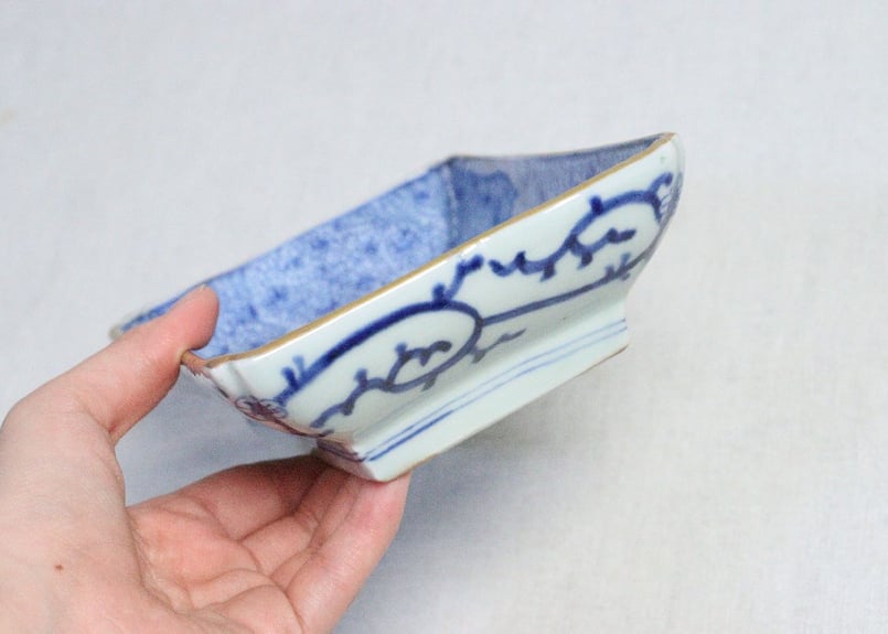 江戸後期染付総微塵唐草図長皿 少かたつき | 吉祥寺PukuPuku