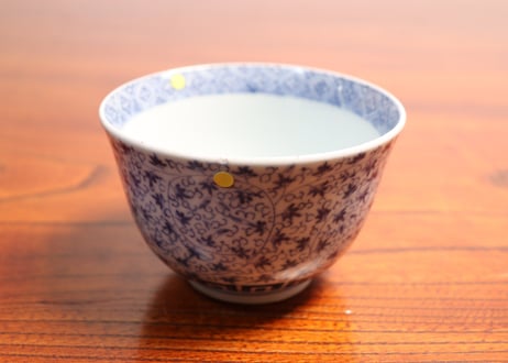 江戸後期染付萩唐草図向付 5客組　ニュウ,小傷