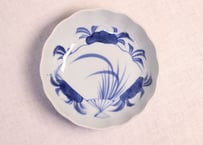 江戸幕末染付扇面に花図なます皿