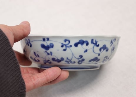 江戸中期染付流水に桜図なます皿 小ムシクイ