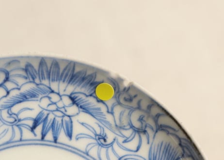 江戸幕末線描き六方に花図小皿 ノミホツ,小ニュウ