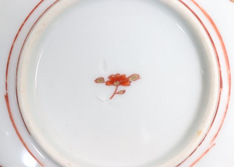 明治前期色絵網手に鶴と梅に鶯図通り物小皿②窯傷