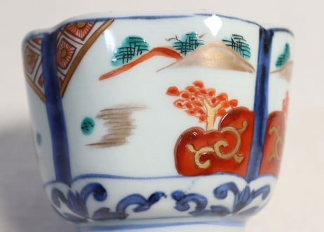 明治前期色絵柘榴と山水図角向付 ムシクイ