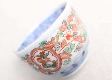 明治前期色絵鳥と牡丹図通り物小向付