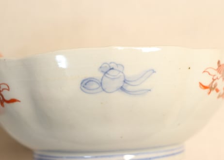 明治前期色絵鶉と鶴丸図大なます皿①　見込み濃いめ