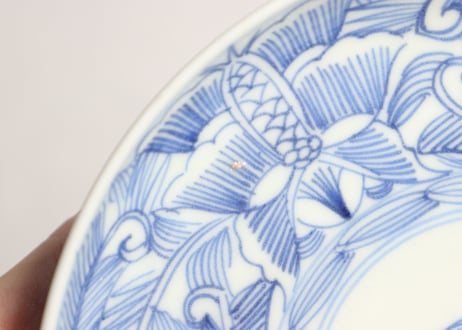 江戸幕末線描き草花図5寸皿①