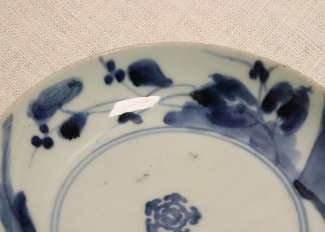 江戸中期くらわんか染付二方に草花図なます皿