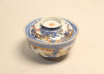 明治前期金彩染付梅に鶯図通り物蓋茶碗②　少甘手