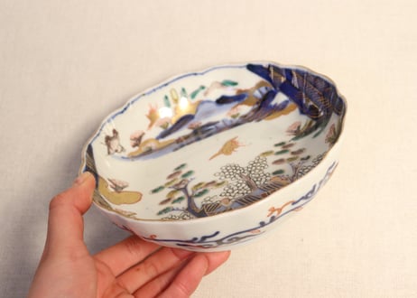 明治前期色絵山水図通り物なます皿①