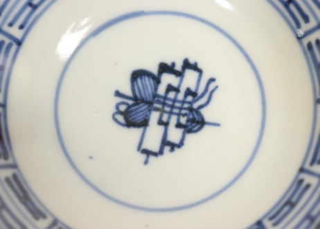 江戸幕末染付丸窓山水図飯茶碗