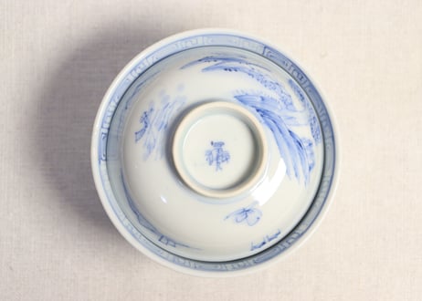 明治後期~大正染付山水図蓋茶碗①