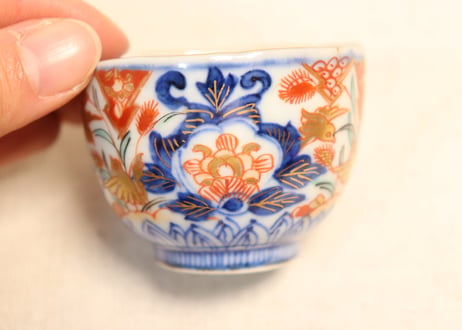 明治前期色絵芦に鳥と牡丹図通り物小向付①見込み濃いめ