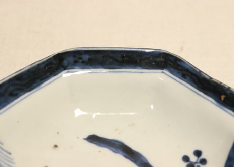 江戸後期染付水仙図八角皿①フリモノ