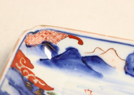 明治前期色絵山水図長角皿② 釉剥げ