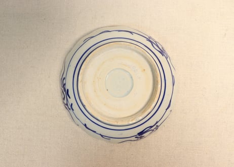 明治前期紙刷捻子に蝙蝠と牡丹図なます皿　5客組