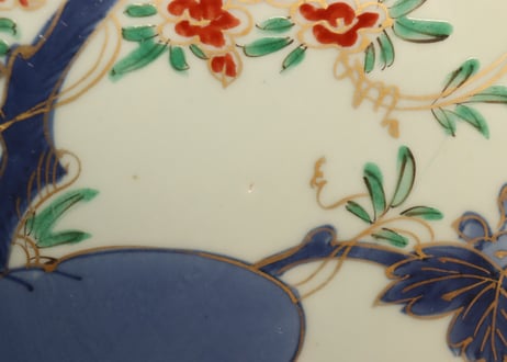 江戸中期色絵桐に蔦花図7寸皿