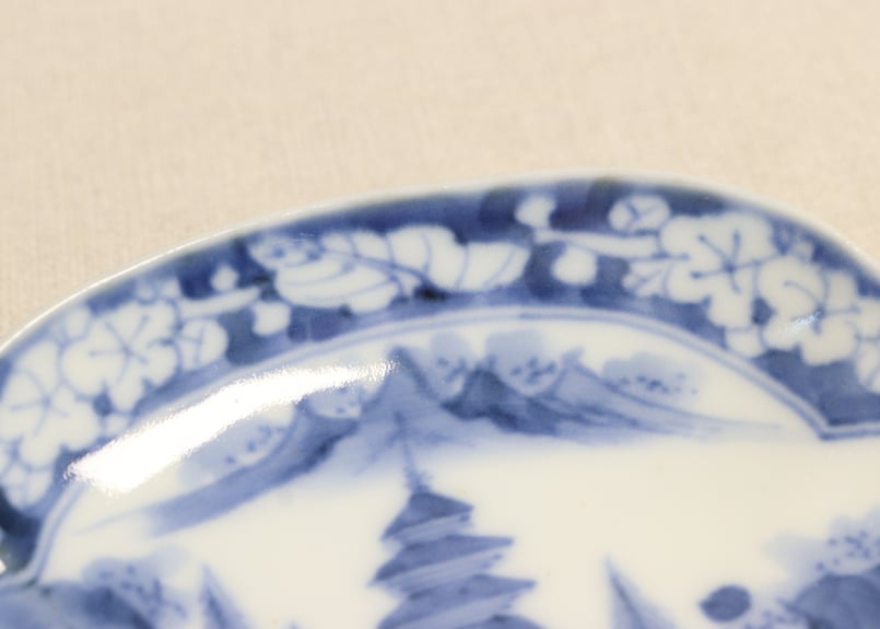 明治後期~大正染付山水図木瓜型皿 | 吉祥寺PukuPuku