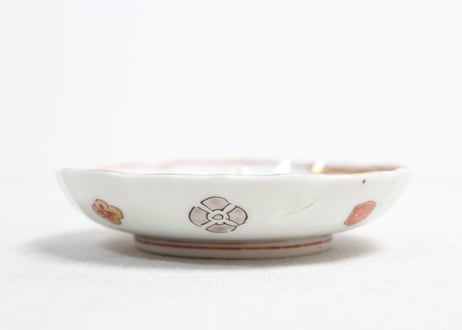 明治前期色絵網手に鶴と梅に鶯図通り物小皿②窯傷