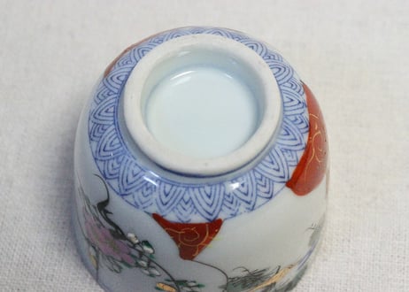 明治後期～大正銅判色絵竹林雀と松鶴図向付