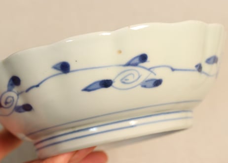 江戸幕末染付牡丹に鳥図なます皿
