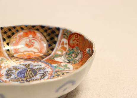 明治前期色絵桃と鶴図通り物なます皿