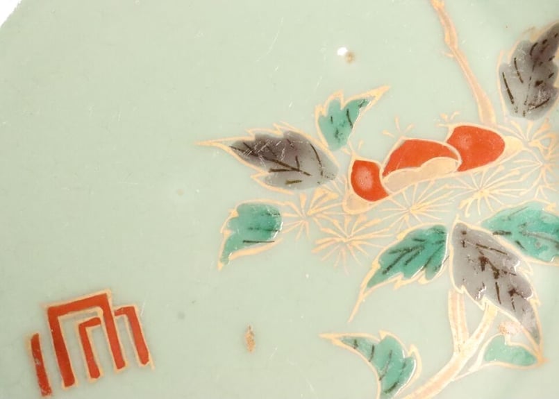 江戸中期青磁色絵栗図角なます皿五客組 1客ノミホツ有り | 吉祥寺PukuPuku