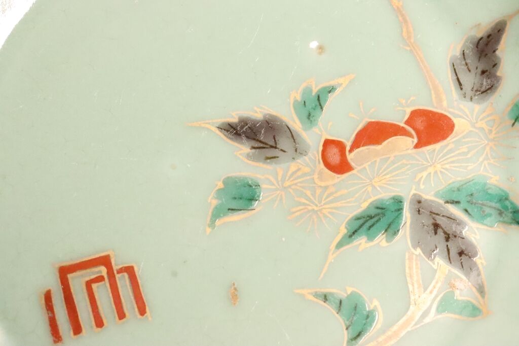 江戸中期青磁色絵栗図角なます皿五客組 1客ノミホツ有り | 吉祥寺PukuPuku