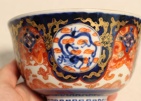 明治前期色絵四方に龍と鳳凰図通り物飯茶碗