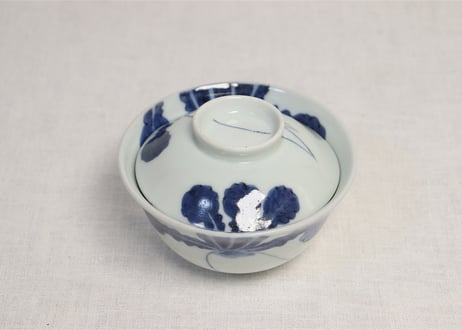 江戸後期染付大根図蓋茶碗5客組 内1客ノミホツ