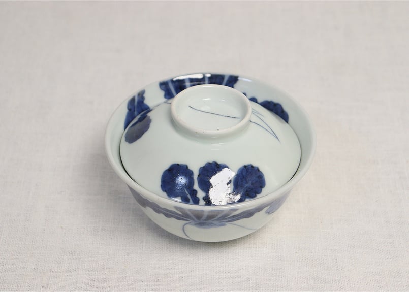 江戸後期染付大根図蓋茶碗5客組 内1客ノミホツ | 吉祥寺PukuPuku