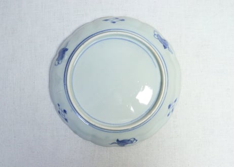 明治前期色絵桃と三方に花鳥図７寸皿