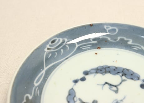 江戸後期染付三方に貝と波図６寸皿①濃いめ フリモノ