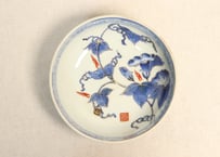 江戸幕末赤絵金彩朝顔図春寒鉢② 黒点