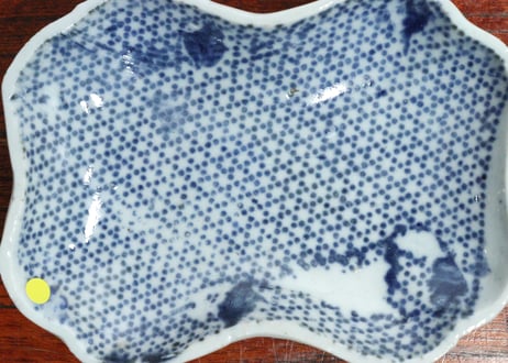 江戸中期紙刷古印判糸巻型小皿➂　ノミホツ