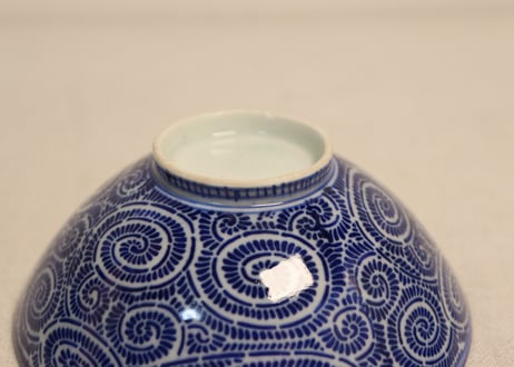 明治前期紙刷蛸唐草図蓋茶碗