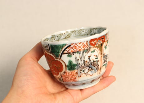 明治前期色絵松竹梅と鶴図通り物向付②変色