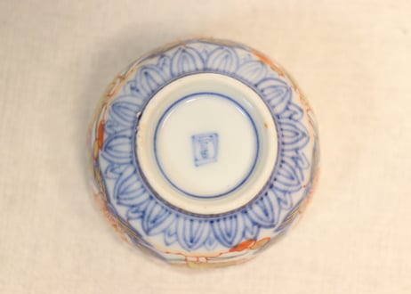 明治前期色絵芦に鳥と牡丹図通り物小向付②見込み淡め