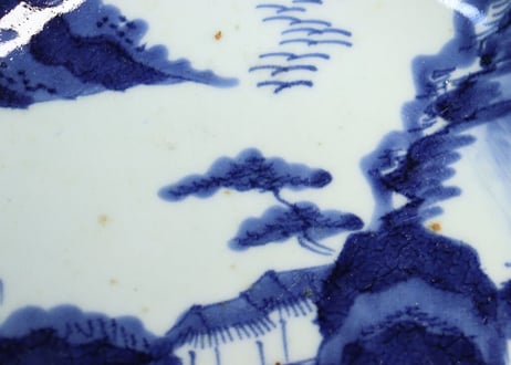 江戸後期染付山水図鍔縁9寸鉢