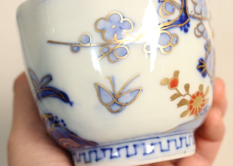 明治前期金彩四君子図通り物向付