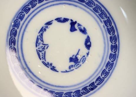 明治前期紙刷微塵唐草図飯茶碗