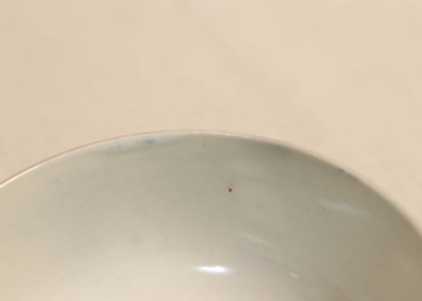 明治前期色絵桃と鶴図通り物蒸茶碗②　少甘手
