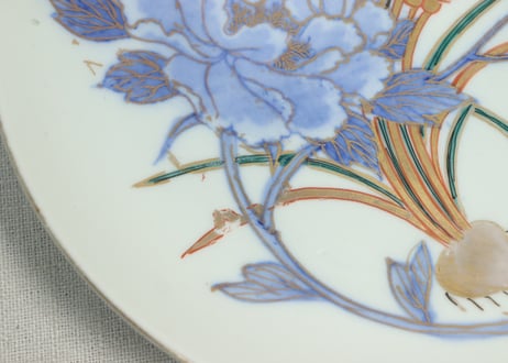 明治後期～大正銅判色絵牡丹と水仙図７寸皿①