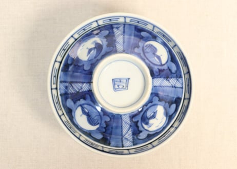 江戸幕末染付丸窓山水図飯茶碗