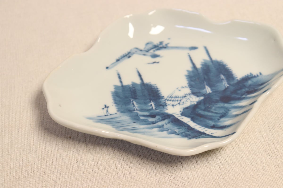 大正~昭和戦前ゴム判山水図菱型皿 少かたつき | 吉祥寺PukuPuku