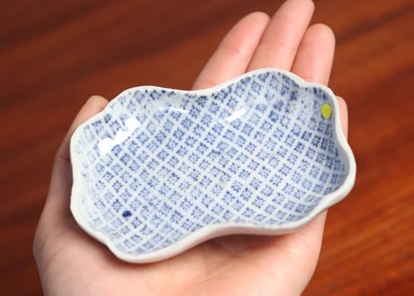 江戸中期紙刷古印判小紋図糸巻き型小皿③ ノミホツ