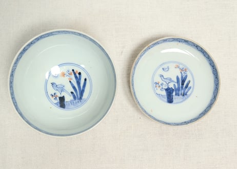 明治前期色絵柳に鮎図蓋茶碗①