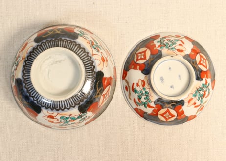 明治前期色絵萩と七宝文図飯茶碗②小ニュウ